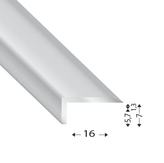 Obrázok produktu (9710127) Profil AL ukončovací “L” schodový 16×5,7 mm, elox Striebro, 2,7 m, 16070 S, AK Profile