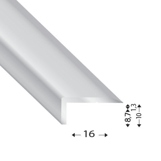 Obrázok produktu (9730127) Profil AL ukončovací “L” schodový 16×8,7 mm, elox Striebro, 2,7 m, 16100 S, AK Profile